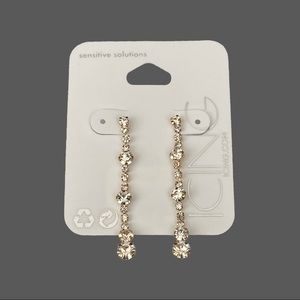 Gold 1.5” Drop Earrings with Round Rhinestones